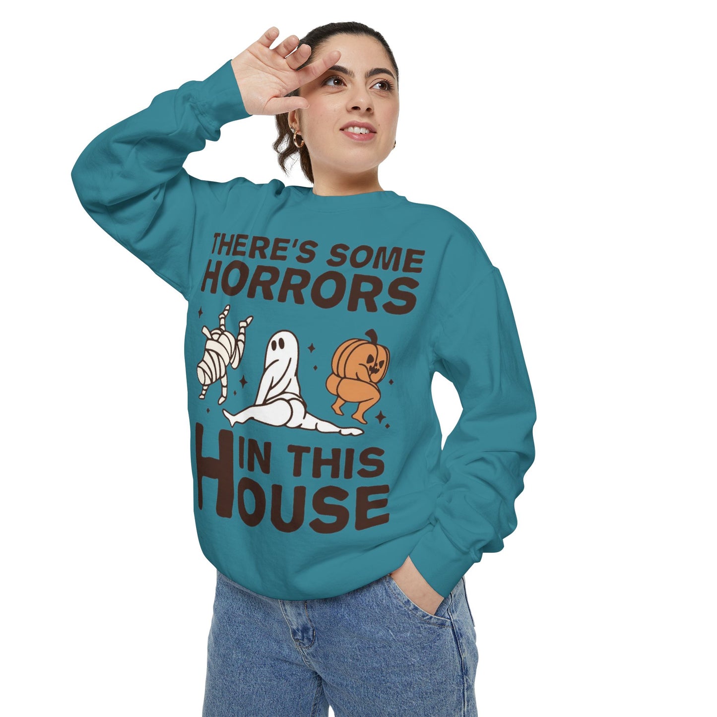 Halloween Themed Unisex Sweatshirt - Fun Ghosts & Mummy Design for Fall, Cozy Casual Wear, Halloween Party, Gift for Friends, Autumn Vibes