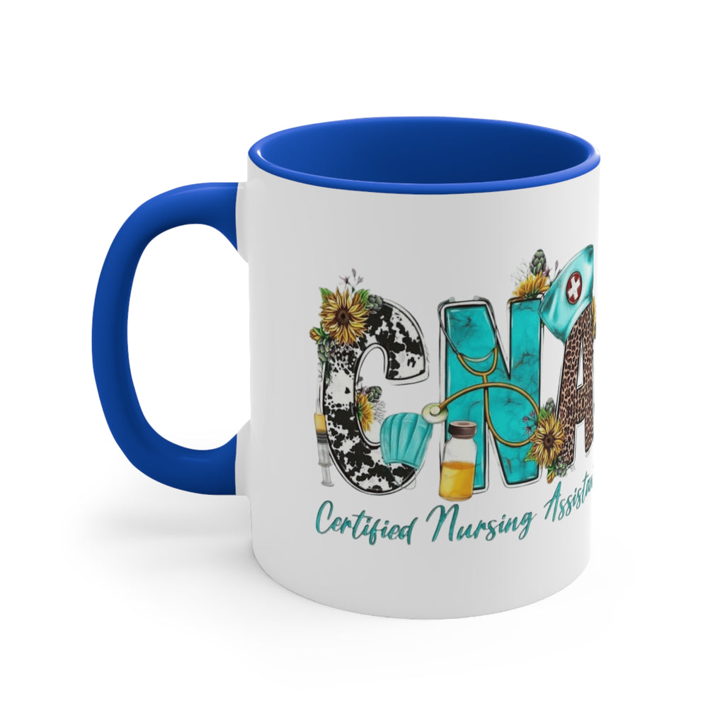 Certified Nursing Assistant (CNA) Accent Mug — Floral & Medical Icons 11oz Medical Christmas Mug