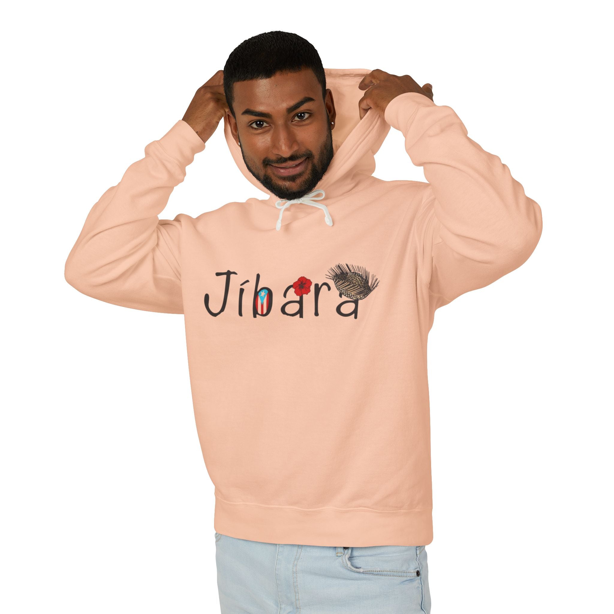 Jíbara Hoodie — Puerto Rican Heart Flag Lightweight Hooded Sweatshirt