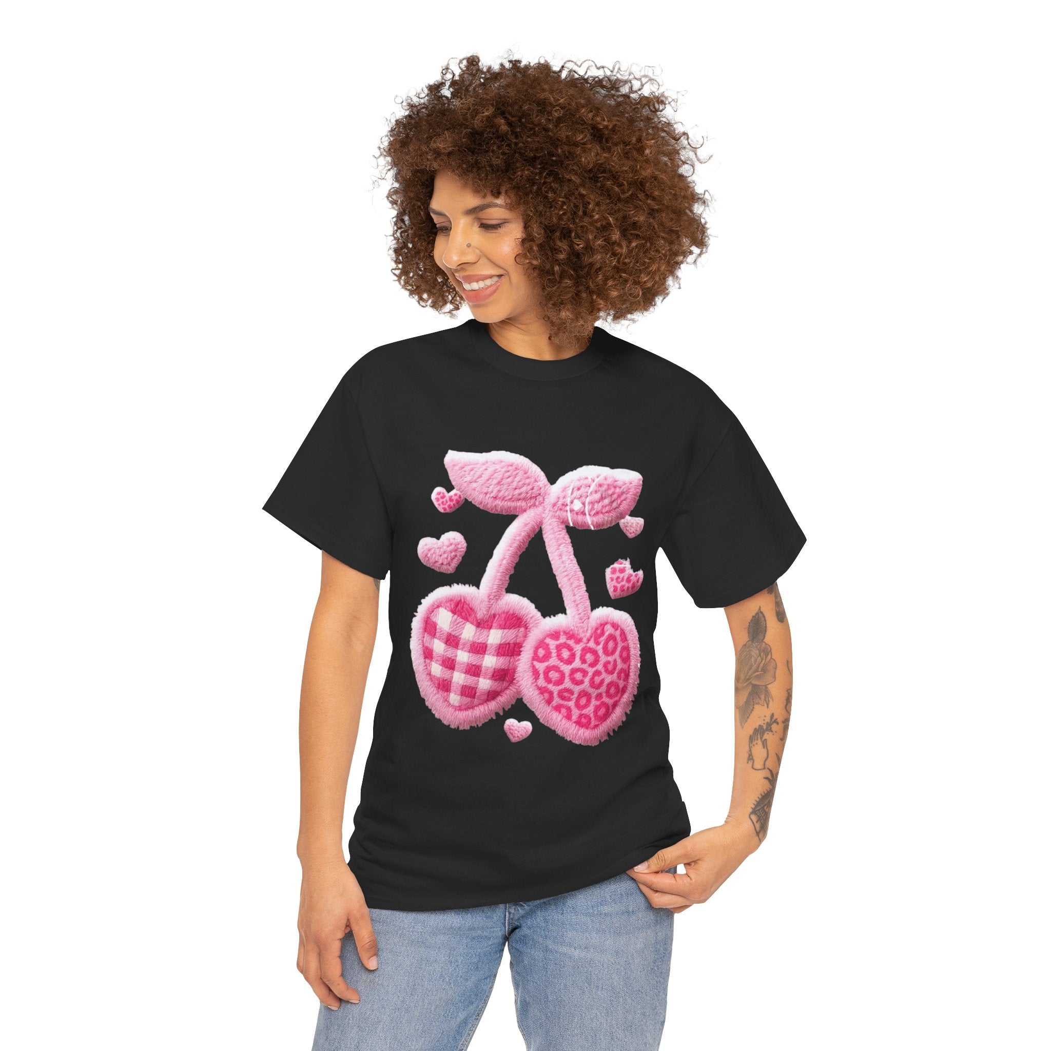 Pink Heart Cherries Tee  LOVE Graphic Valentine T-Shirt