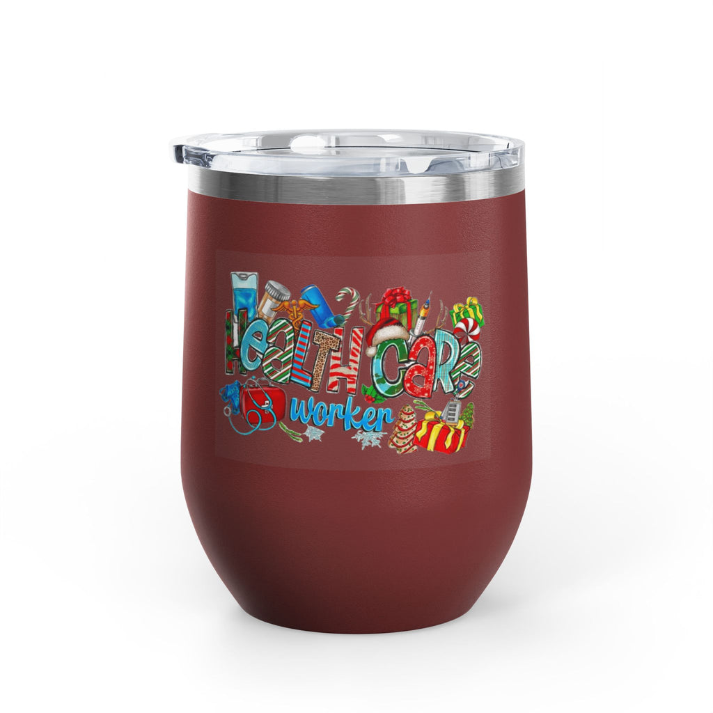 Healthcare Worker 12oz Wine Tumbler — Colorful Holiday Medical Staff Gift Medical Christmas Mug
