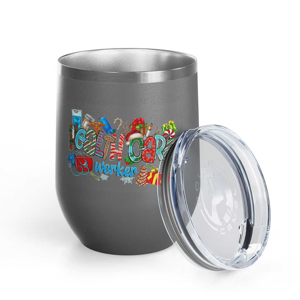 Healthcare Worker 12oz Wine Tumbler — Colorful Holiday Medical Staff Gift Medical Christmas Mug