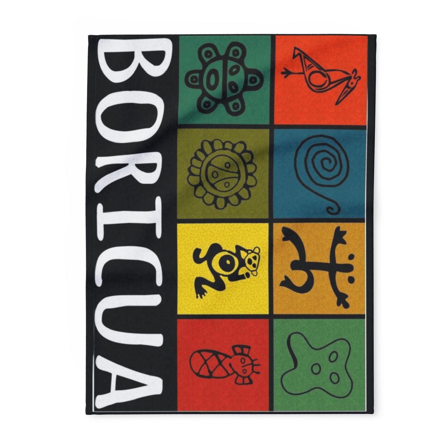 Boricua Pattern Fleece Blanket – Colorful Taino Symbols Cozy Throw