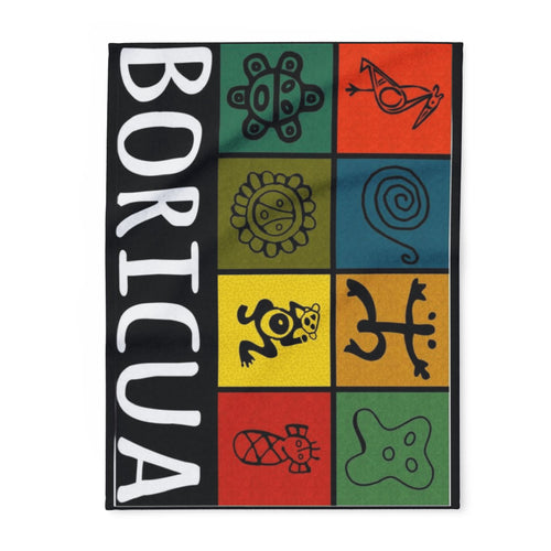 Boricua Pattern Fleece Blanket – Colorful Taino Symbols Cozy Throw