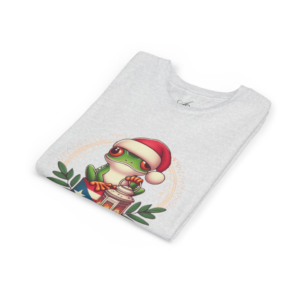 Kids Tee Cute Frog with Puerto Rican Flag & Lantern (Feliz Navidad)