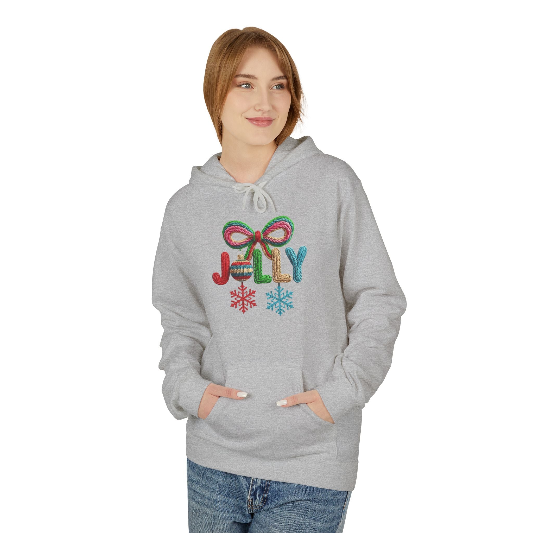 Jolly Candy Cane Holiday Hoodie — "JOLLY" Festive Sweatshirt