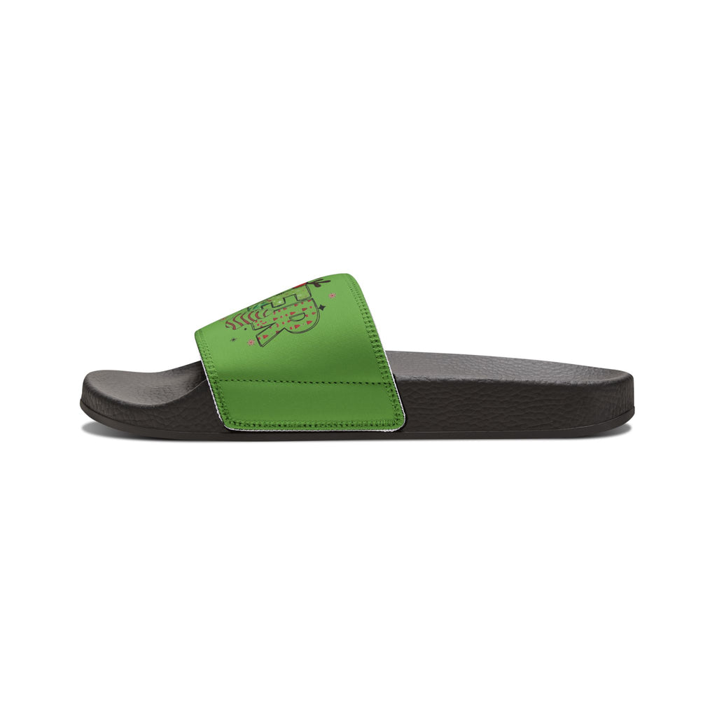 Sister Women's Holiday Slide Sandals — Green 'Joy' Gift Bow Design