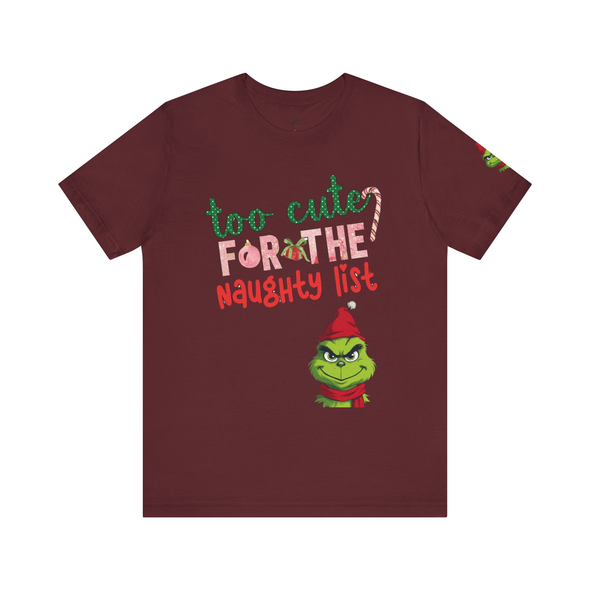 Christmas T-Shirts and Sweatshirts Collection Cute Grinch Holiday Tee 'Too Cute for the Naughty List' Unisex Jersey T-Shirt