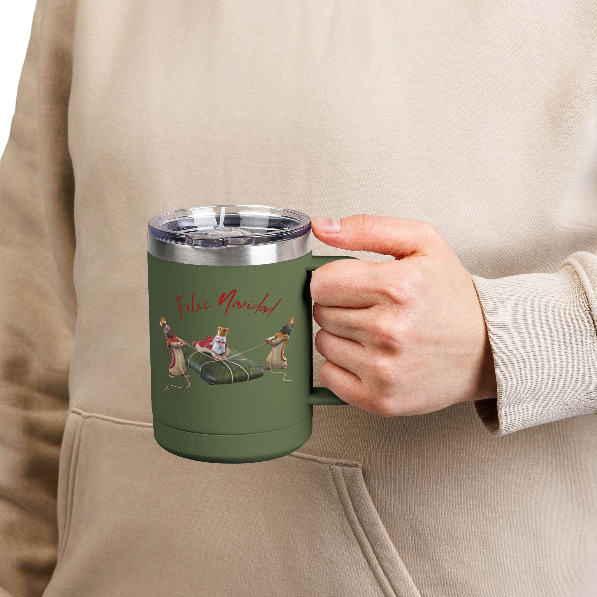 3 KINGS Holiday Travel Tumbler — 'Feliz Navidad' Dachshund Santa Design Coffee Cup for Fun Celebrations