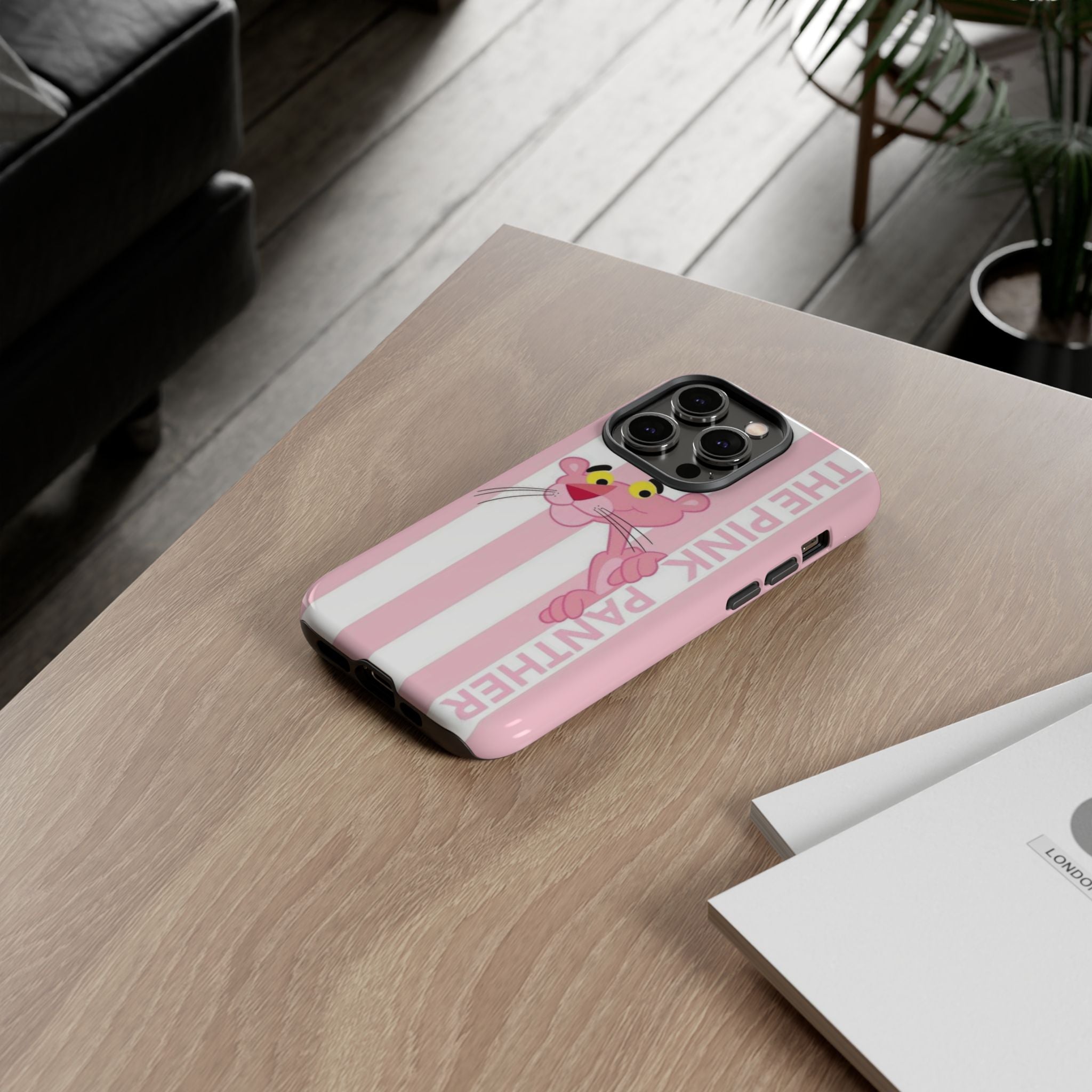 Pink Panther Tough Case Retro Striped Phone Case with "The Pink Panther" Design