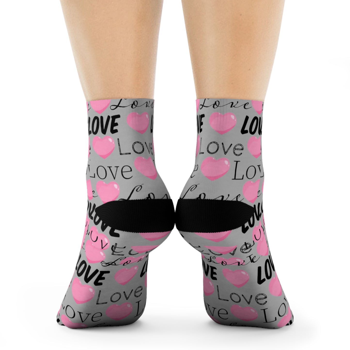 Love Heart Crew Socks — Pink Script Pattern Valentine's Day Socks