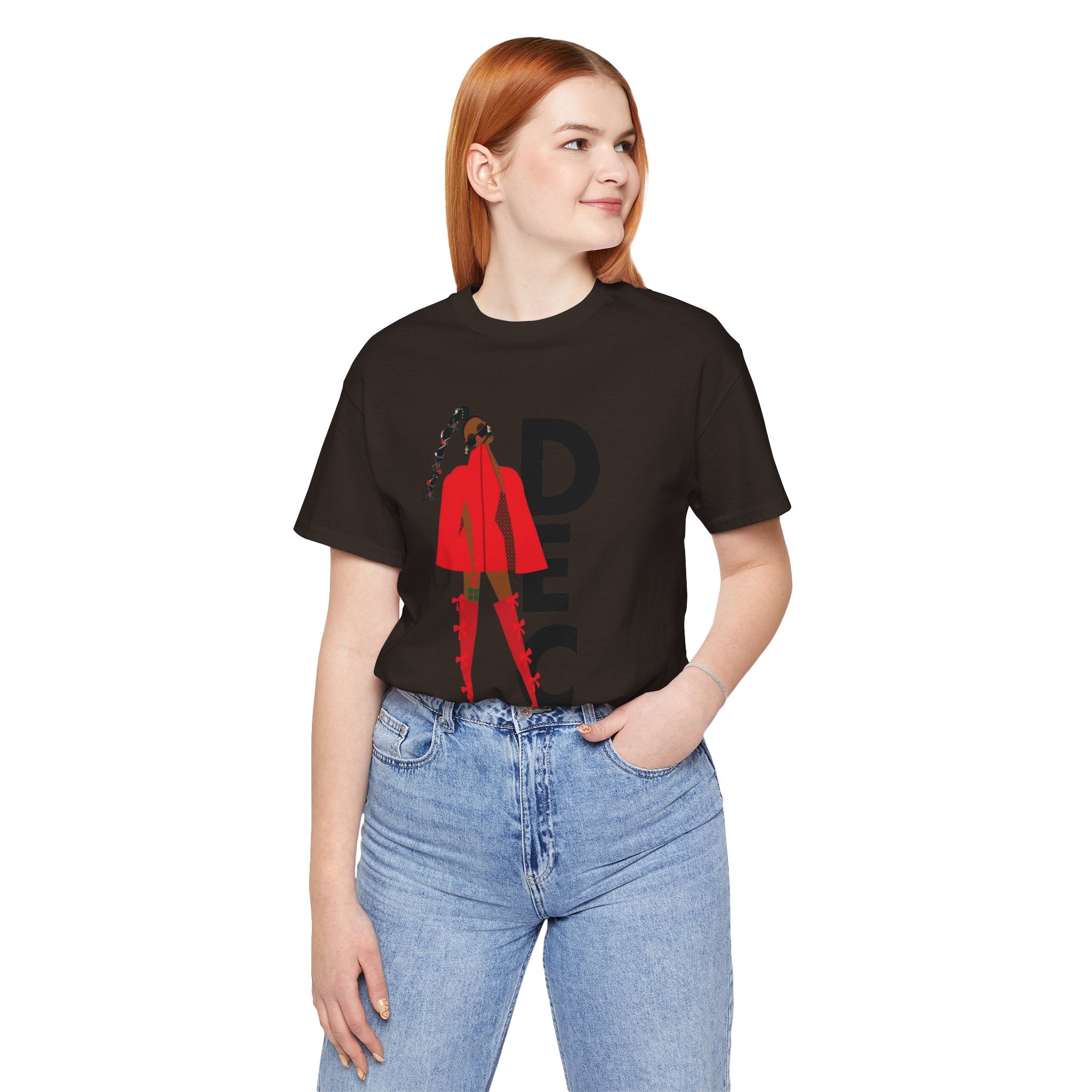 December Fashion Tee  Red Coat Model Graphic Shirt