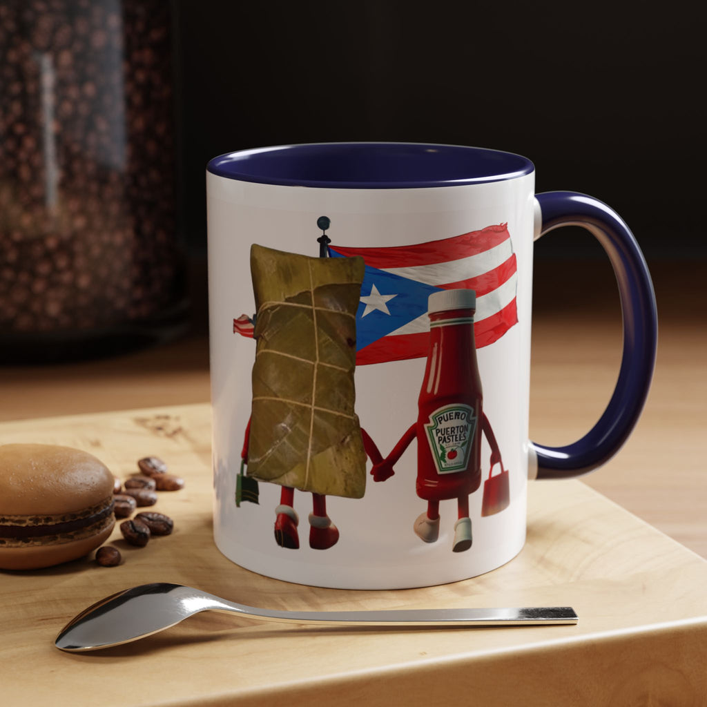 Puerto Rican Flag Ketchup & Pasteles Coffee Mug — Funny Food Friends Accent Mug (11/15oz)