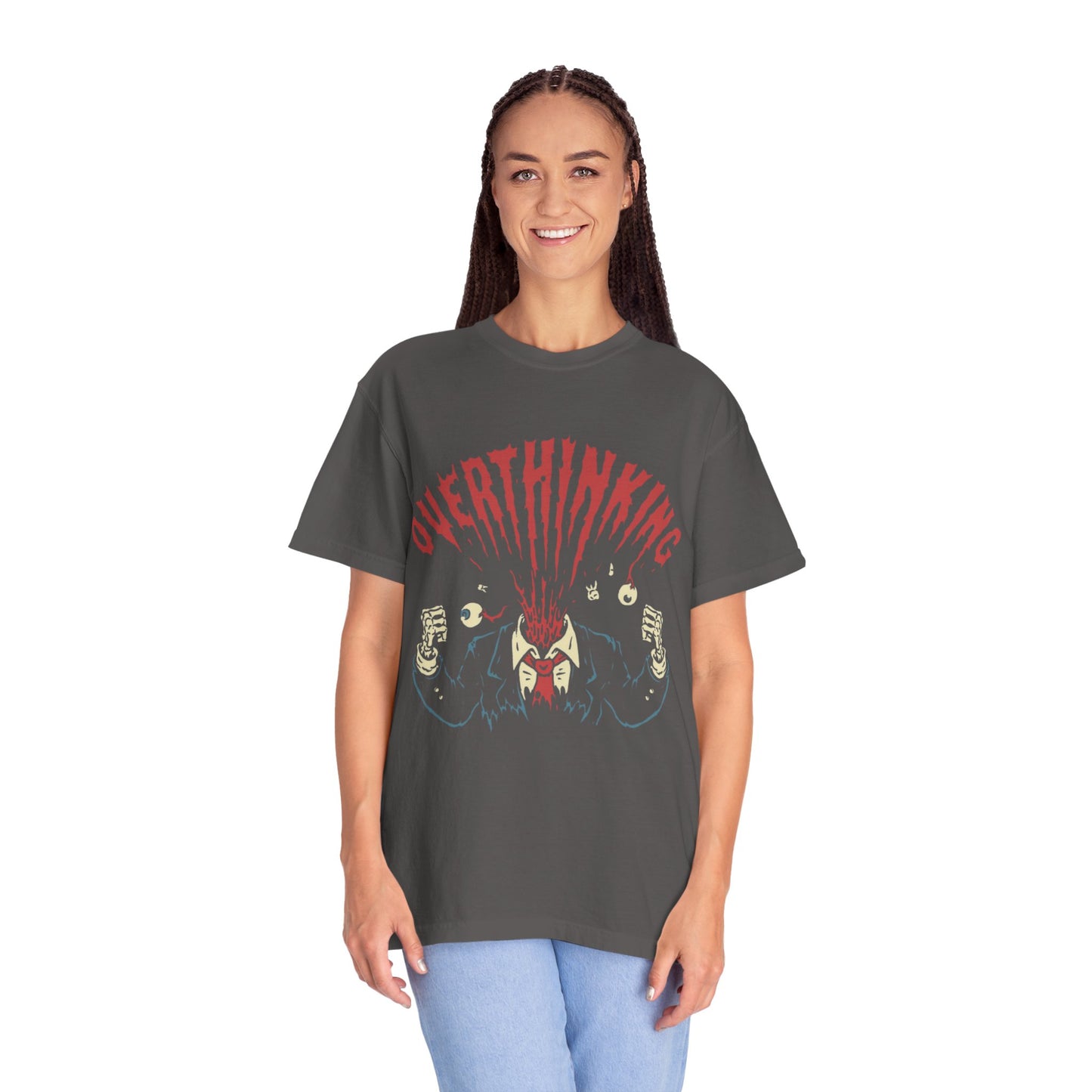 Mentally on Vacation Overthinking Garment-Dyed Unisex T-Shirt, Casual Wear, Gift for Anxiety Awareness, Self-Care Apparel, Unique Graphic Tee