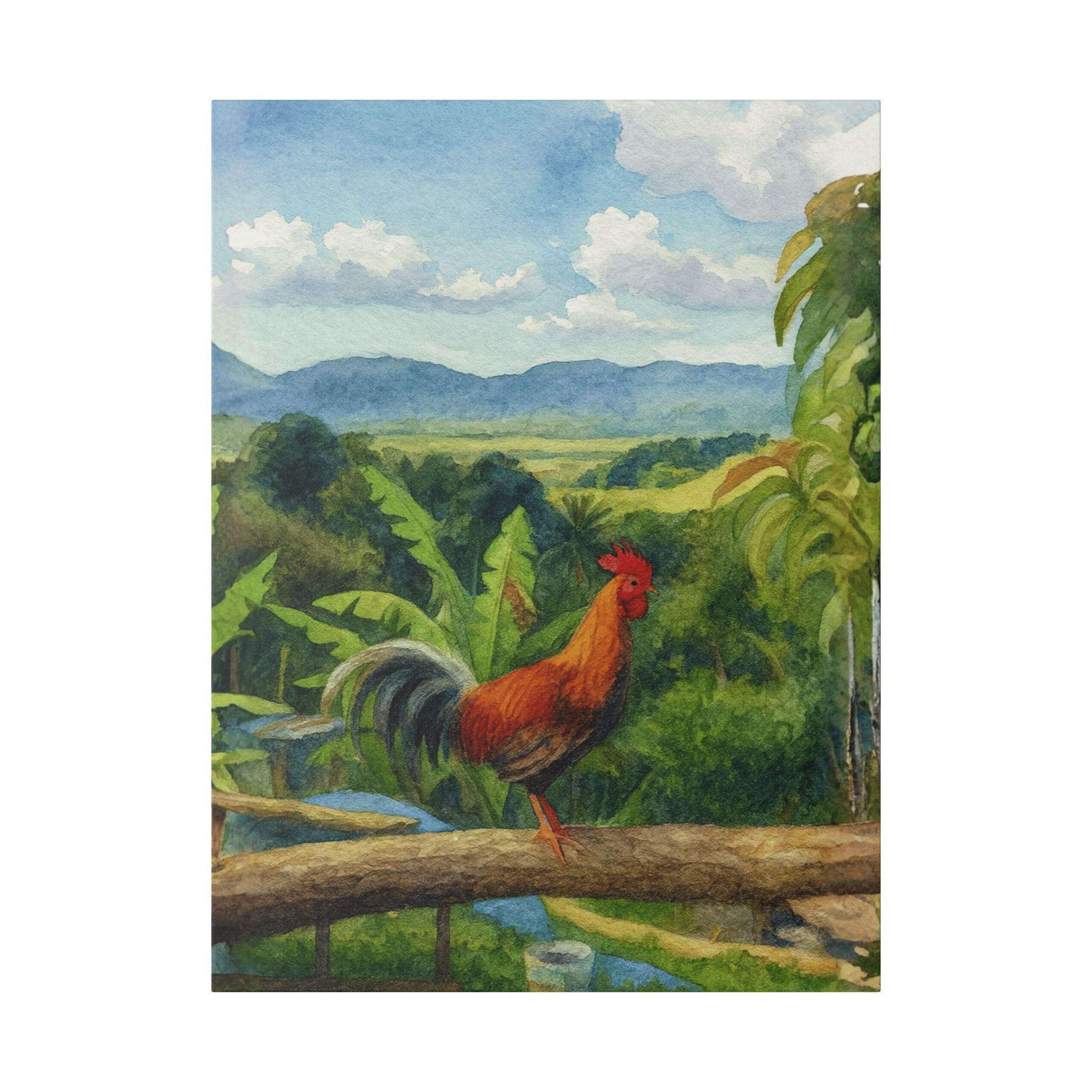 These Puerto Rico inspired Rooster Morning Landscape Canvas