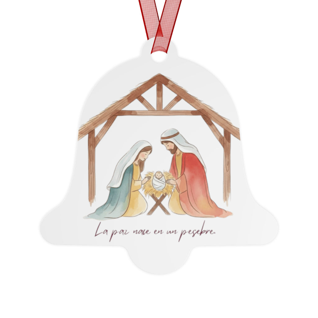 Nativity Metal Ornament — "La paz nace en un pesebre" Christmas Decoration
