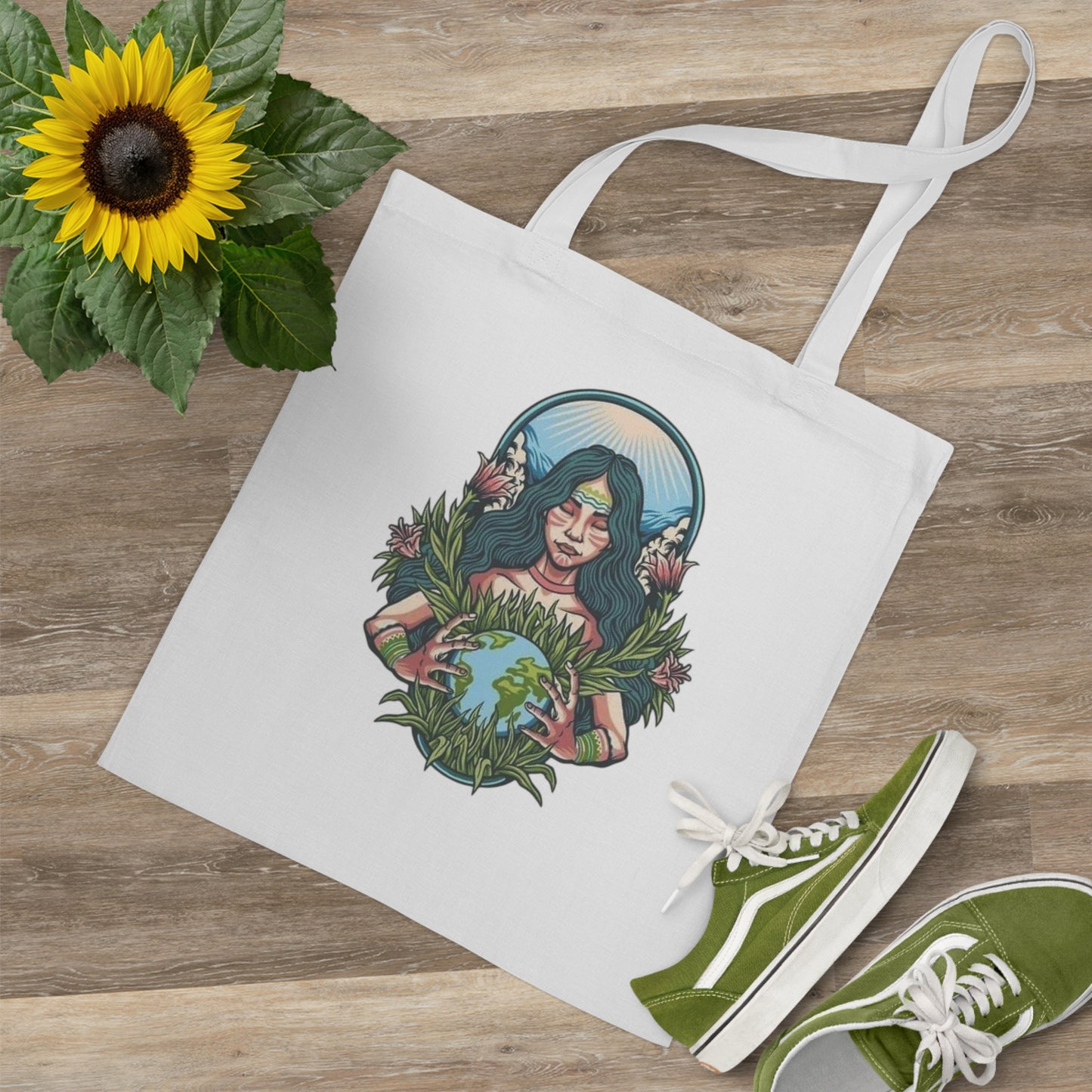 Nature Lover's Illustrated Tote Bag, Eco-Friendly Shopping Bag, Gift for Her, Boho Style, Earth Day Bag, Tote for Vegans