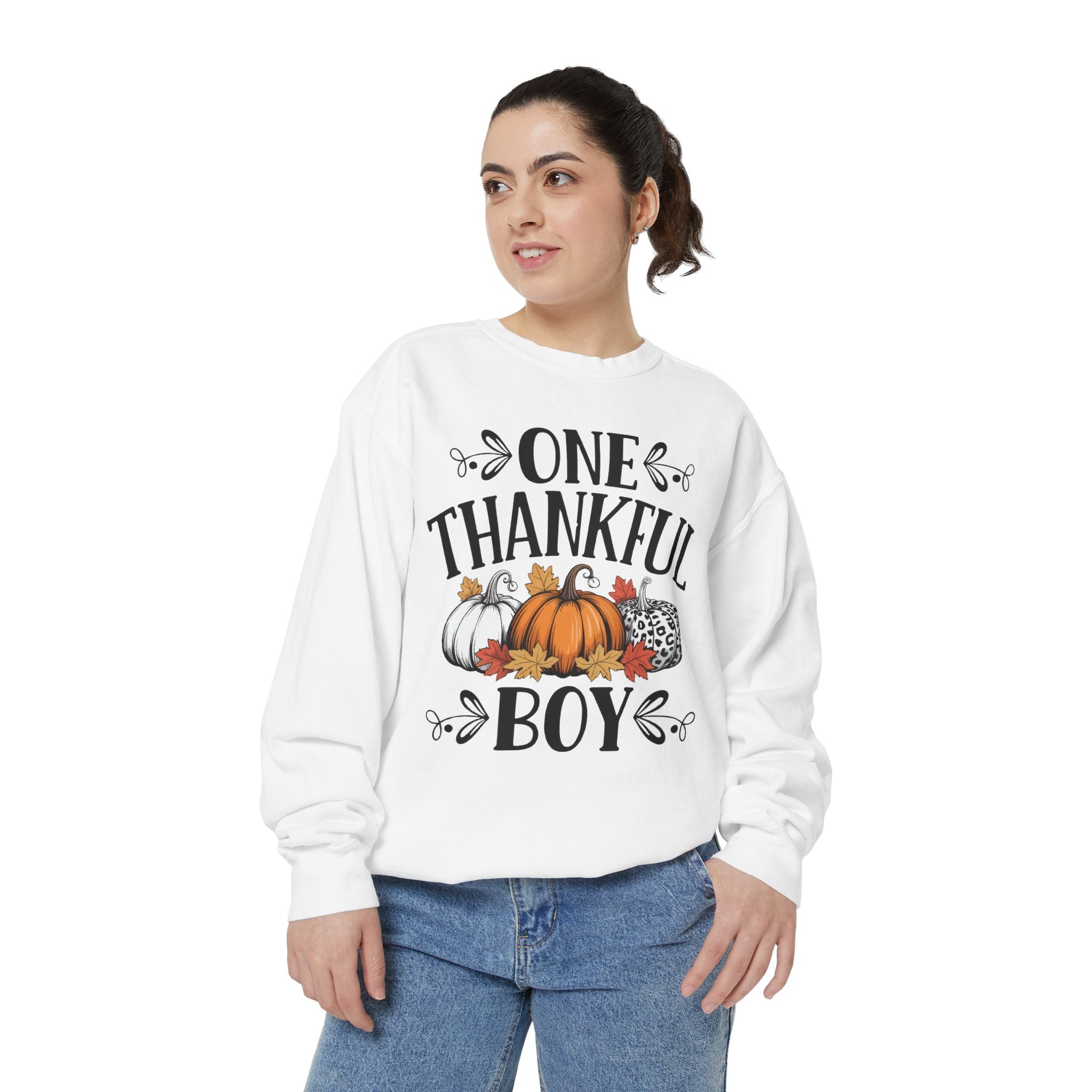 Thankful Boy Sweatshirt  Fall Pumpkin Thanksgiving Crewneck Fall T-Shirts and Sweatshirts Collection