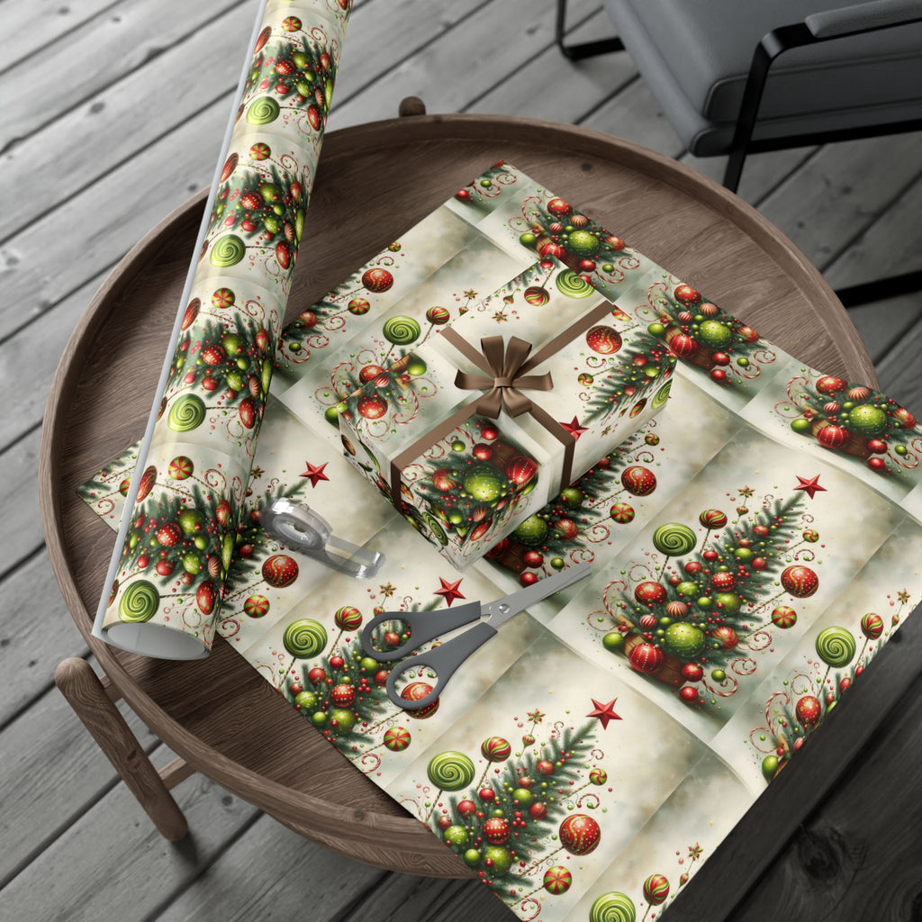 Christmas Tree Ornament Gift Wrap Paper — Vintage Holiday Wrapping Sheets