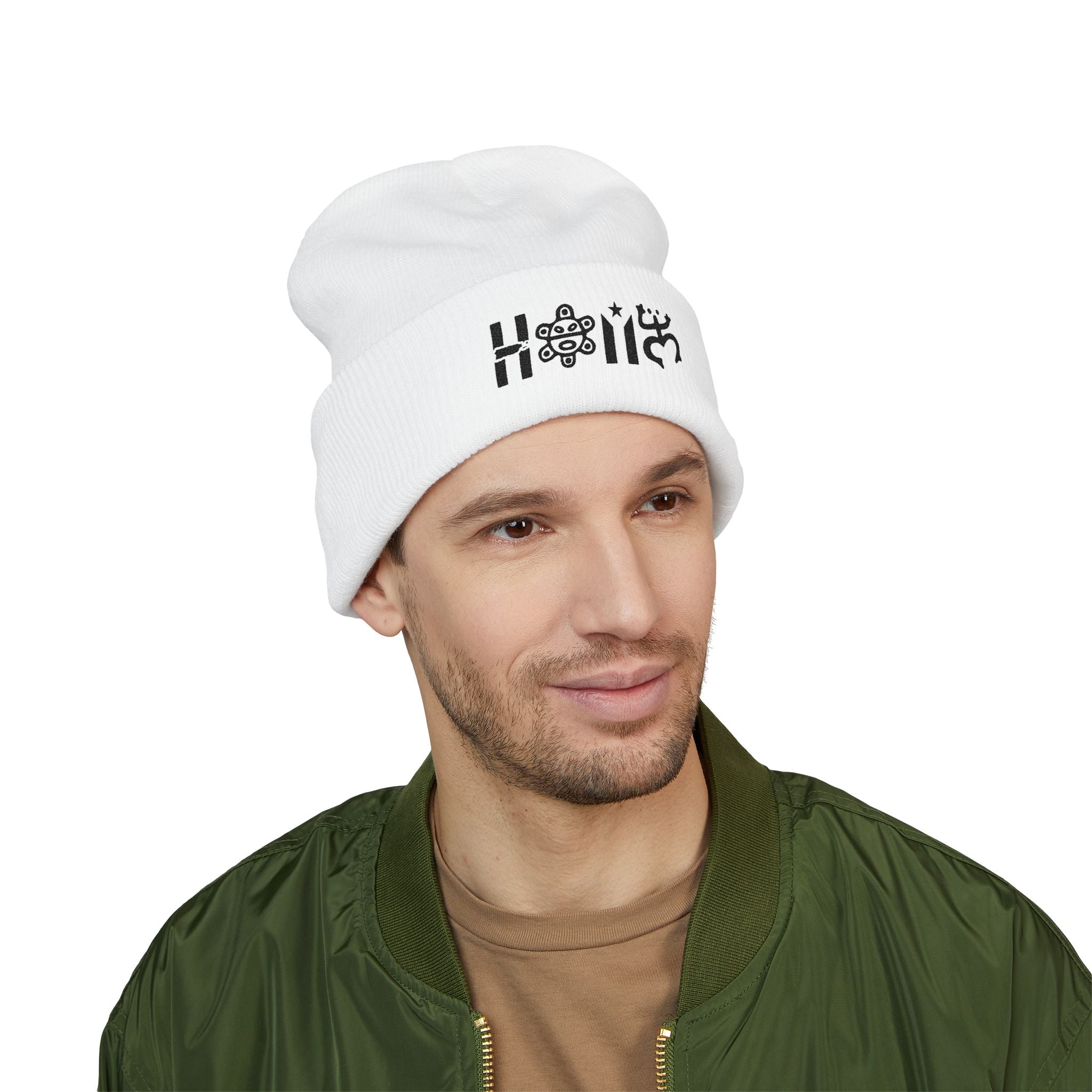 Embroidered 'Holi' Symbol Knit Hat Puerto Rico Beanie Hat – Boricua Pride Cuffed Winter Hat