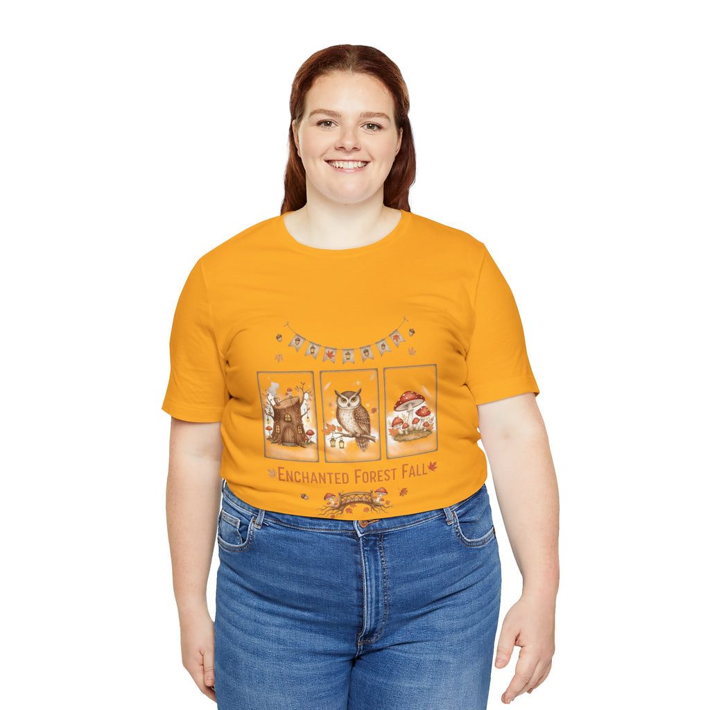 Enchanted Forest Fall Tee, Cute Owl Shirt, Autumn Graphic Tee, Nature Lover Gift, Cozy Fall Apparel, Wildlife T-Shirt, Unisex Fall Top