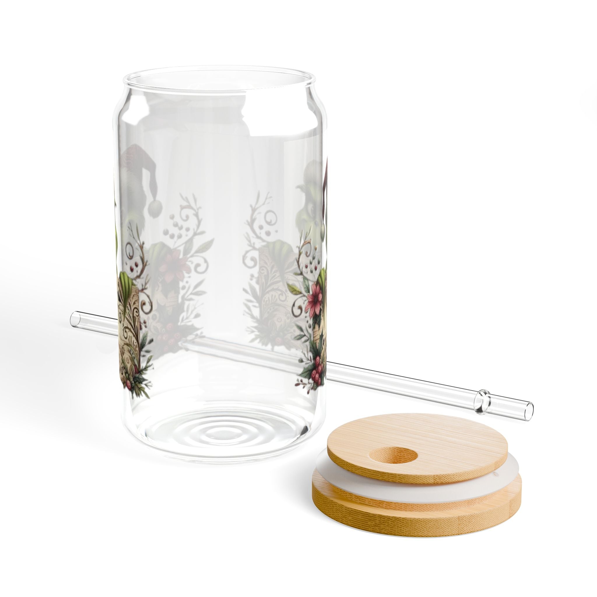 Christmas Design Whimsical Grinch Sipper Glass - 16oz with Bamboo Lid