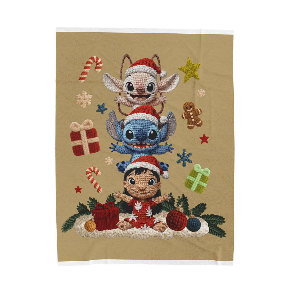 Winter Wonderland Cartoon Fleece Blanket Holiday Character Stack Velveteen Blanket Cute Christmas Stitch, Elf & Reindeer Plush Design
