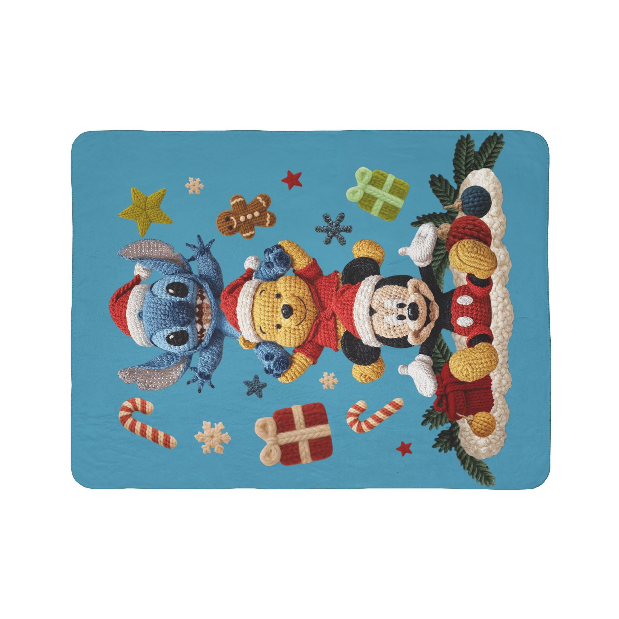 Winter Wonderland Cartoon Fleece Blanket Disney Holiday Plush Stack Fleece Sherpa Blanket  Mickey, Winnie & Stitch Christmas Throw