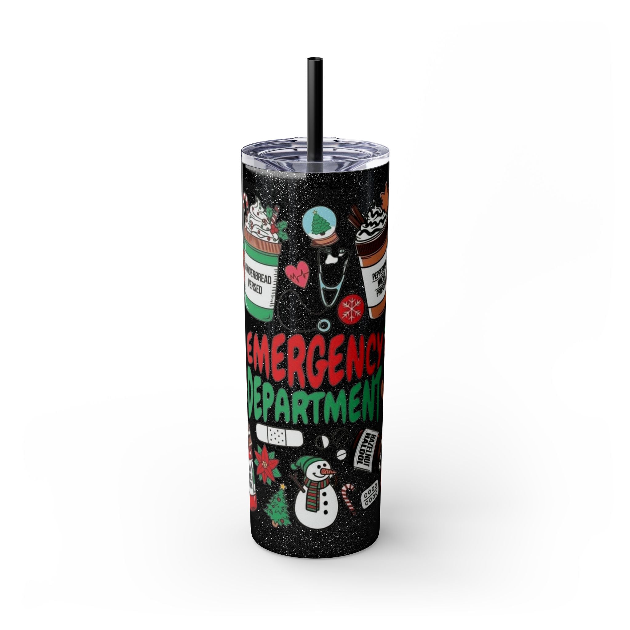 Emergency Department Nurse Christmas Skinny Tumbler - 20oz Holiday Medical Travel Cup with Straw Medical Christmas Mug