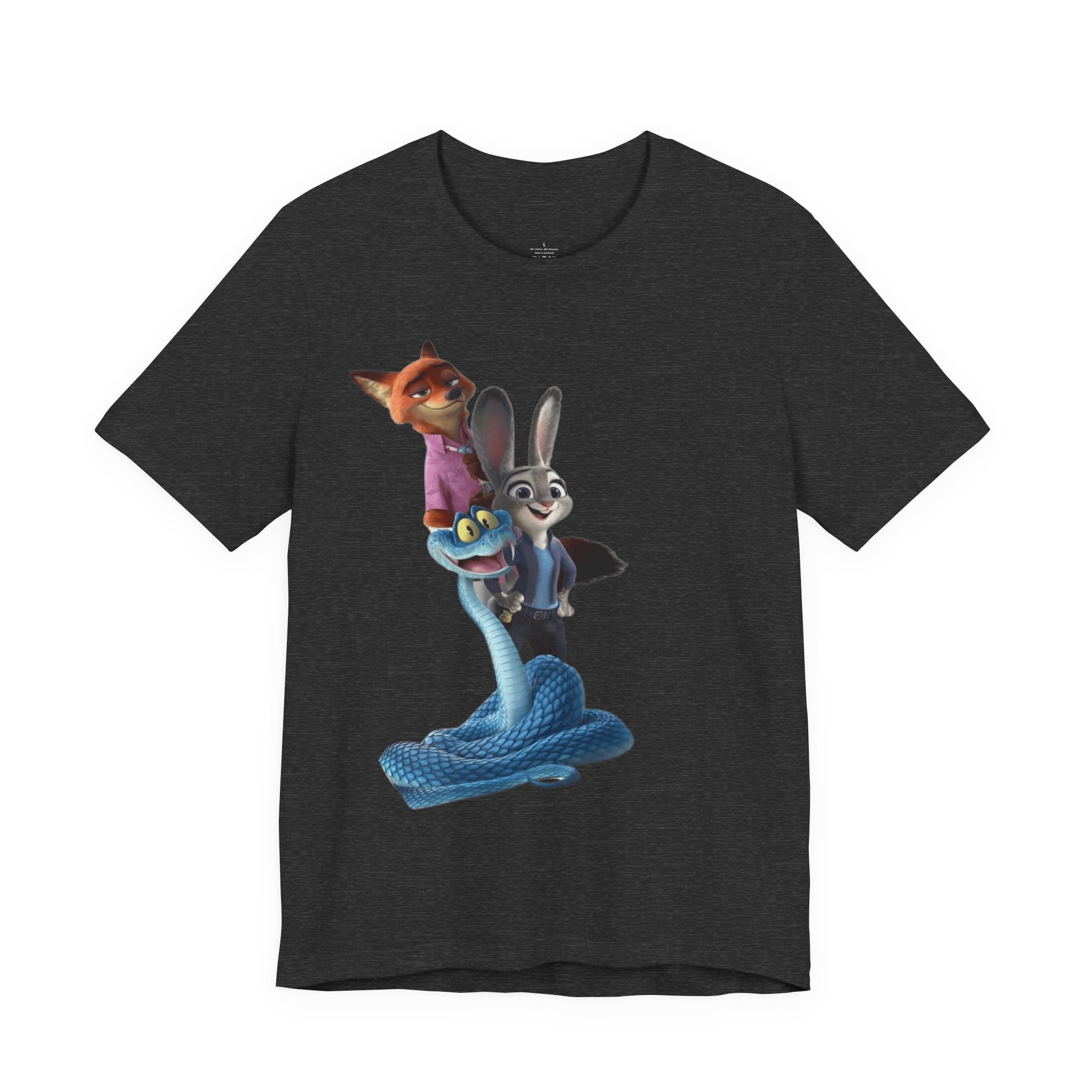 Animated Character Tee — Cute Fox & Bunny Stack Graphic T-Shirt  cartoon-style Christmas artwork