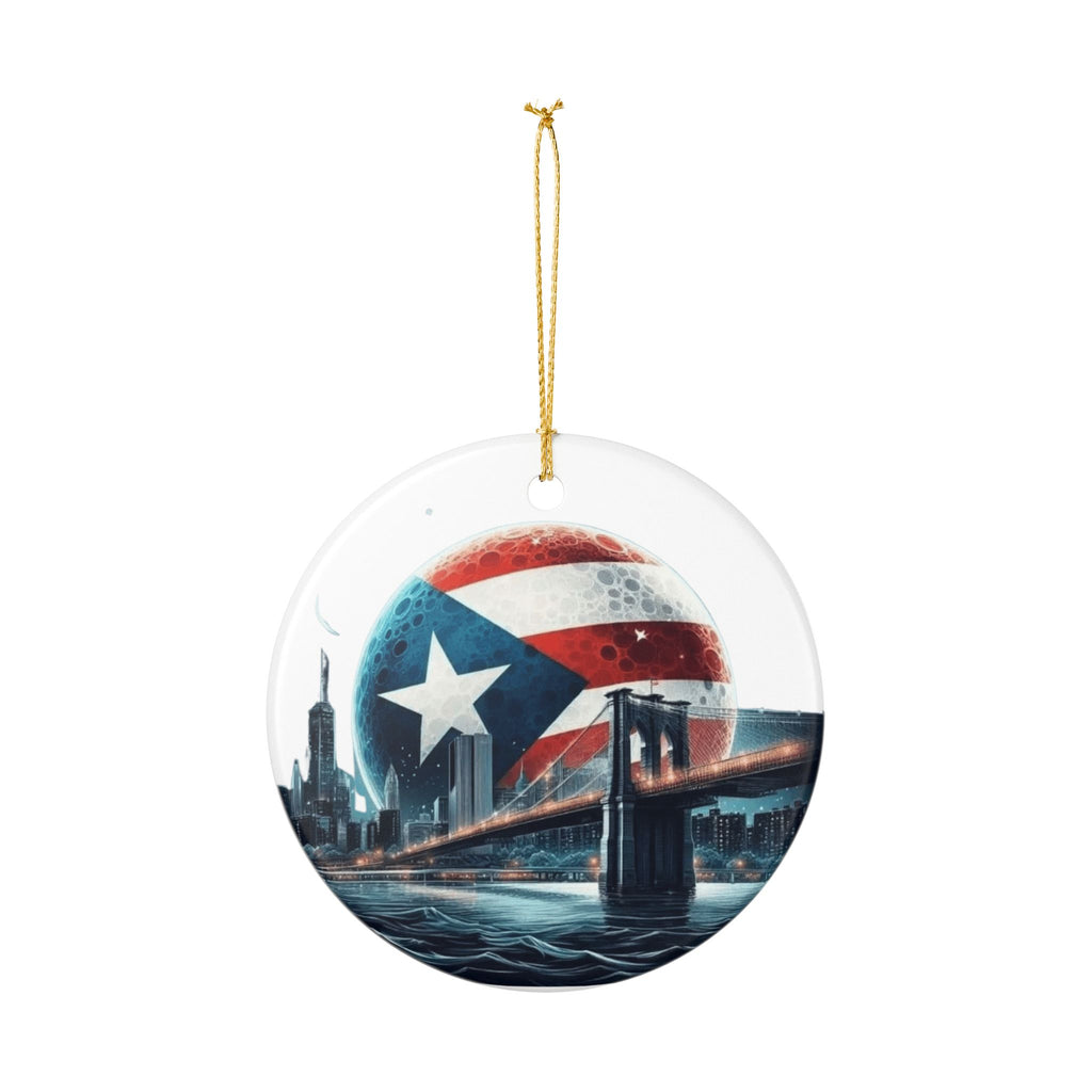 Puerto Rico Flag Ceramic Ornament  Isle & Bridge Skyline Holiday Decoration New Yorican Boricua Pride Ornament