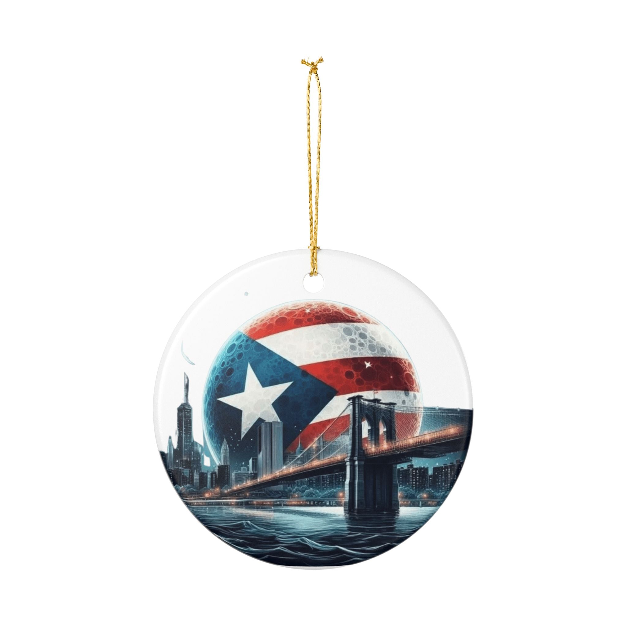 Puerto Rico Flag Ceramic Ornament  Isle & Bridge Skyline Holiday Decoration New Yorican Boricua Pride Ornament
