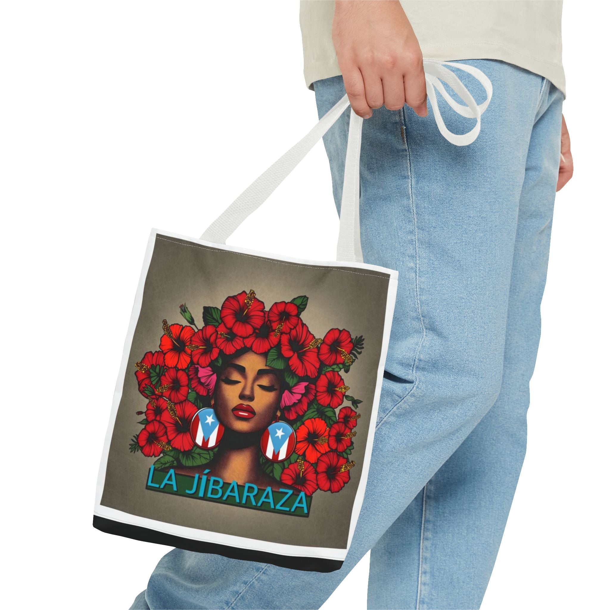 La Jíbara Tote Bag — Puerto Rican Floral Portrait Canvas Tote Puerto Rico Christmas Tote