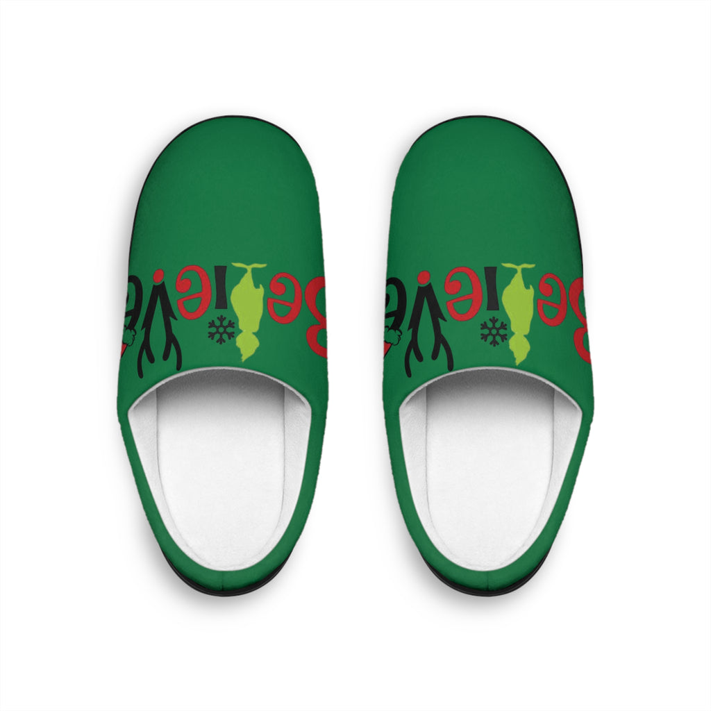 Christmas "Believe" Women's Indoor Slippers — Cozy Holiday Home Shoes