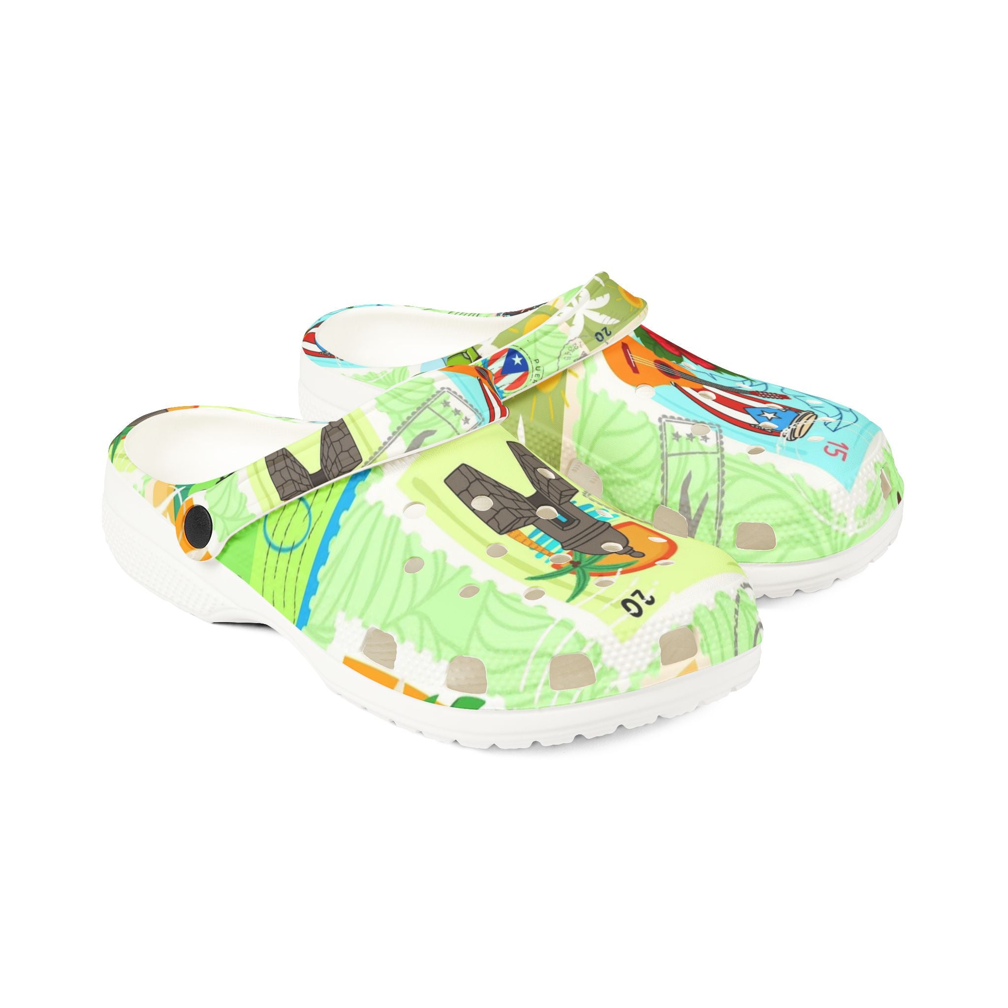 Puerto Rico Tropical Map EVA Foam Clogs — 'Puerto Rico Proud' Colorful Island Print