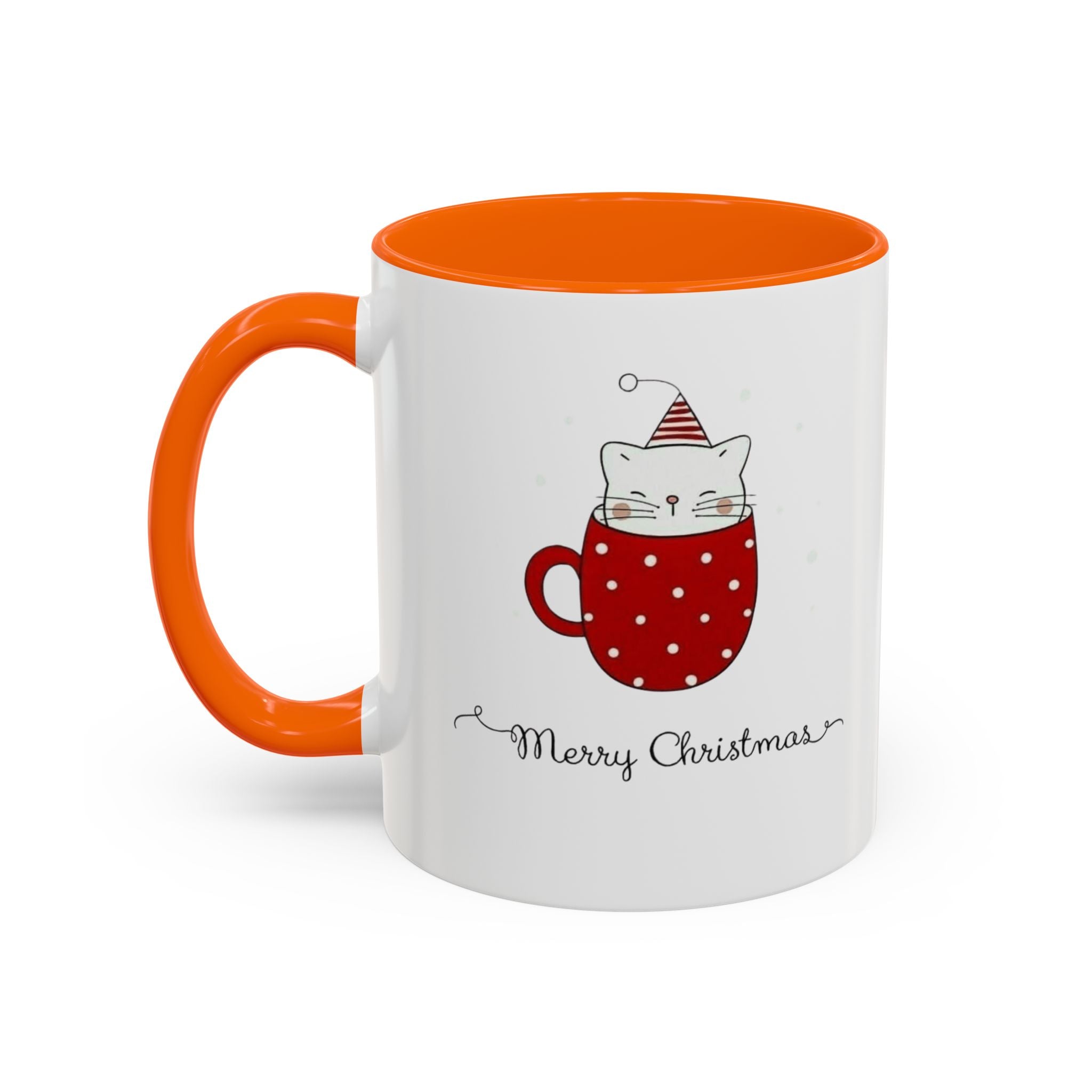 Christmas Cat Accent Mug "Merry Christmas" Polka Dot Holiday Coffee Cup Christmas Mugs Collection!