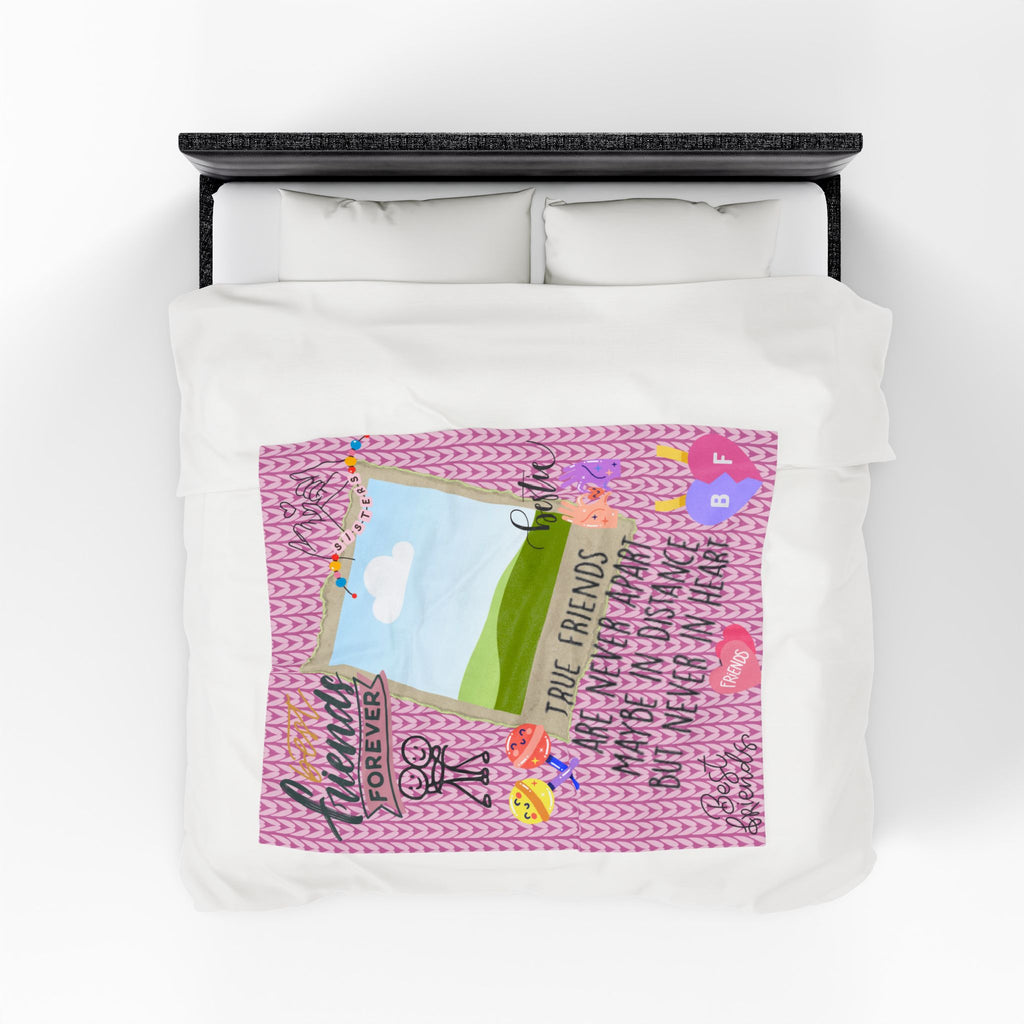 Friends Forever Velveteen Plush Blanket – "True Friends Are Never Apart" Cozy Keepsake for Besties