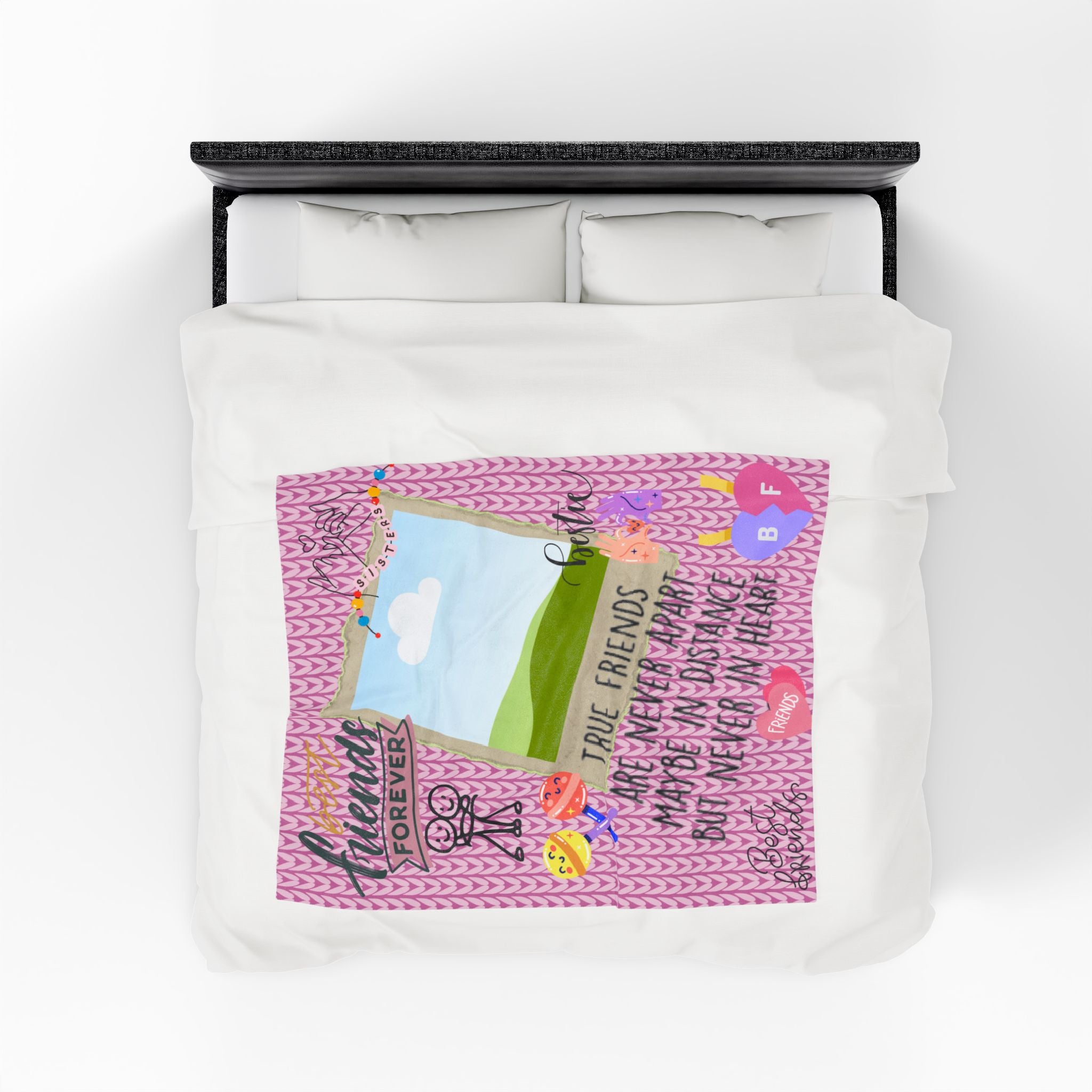 Friends Forever Velveteen Plush Blanket – "True Friends Are Never Apart" Cozy Keepsake for Besties