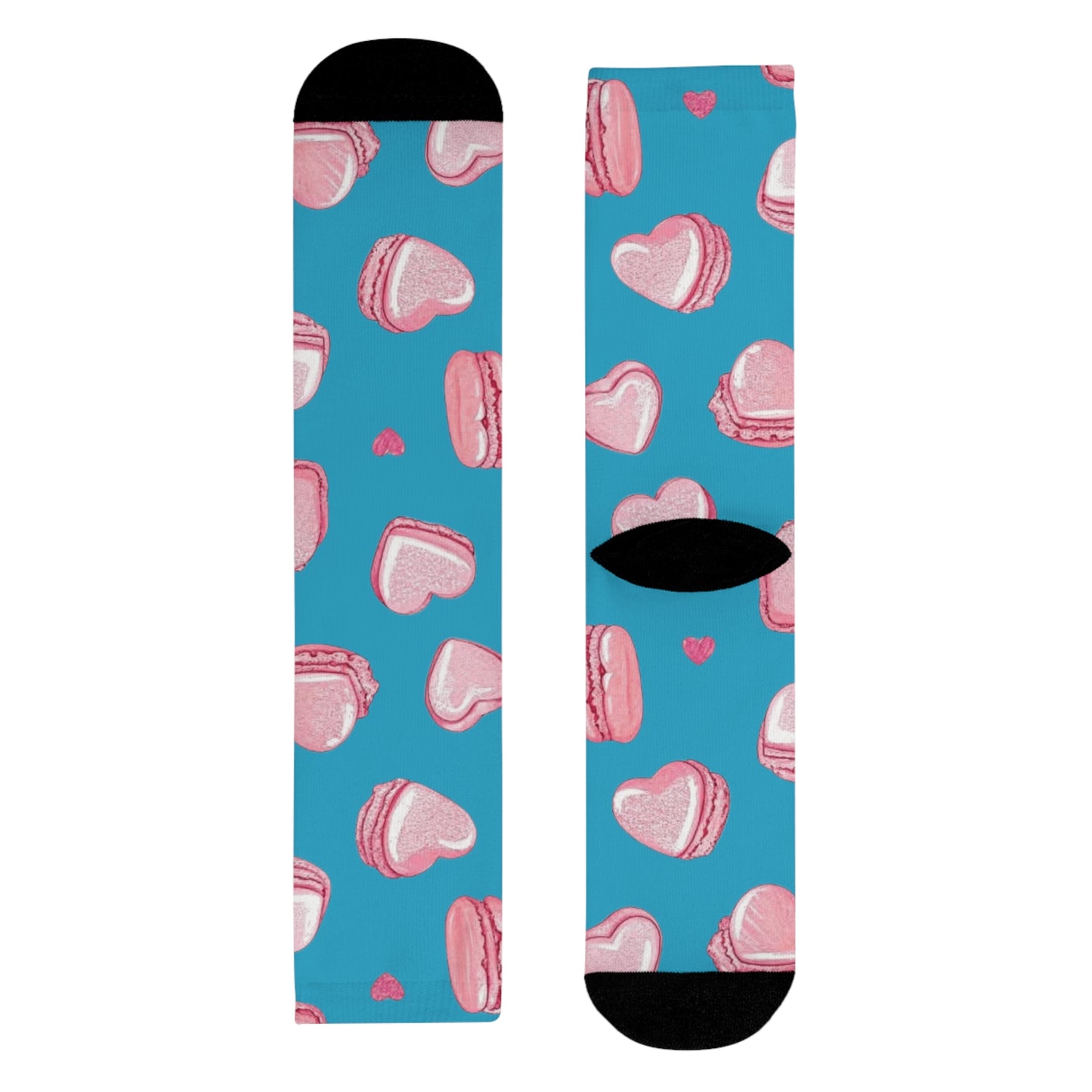 Heart Macaron Crew Socks – Cute Pink Sweets Pattern