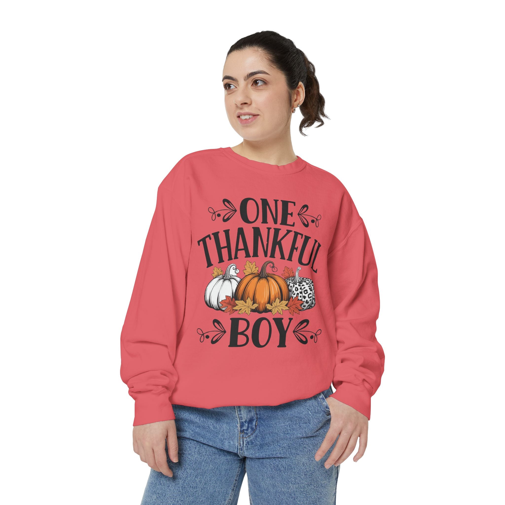 Thankful Boy Sweatshirt  Fall Pumpkin Thanksgiving Crewneck Fall T-Shirts and Sweatshirts Collection