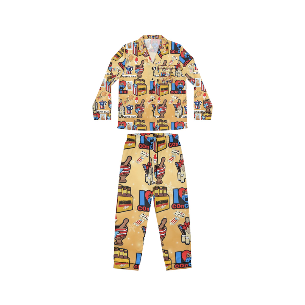 Puerto Rico Christmas Pajamas | Boricua Holiday Sleepwear | Matching Family PJs Colorful Women's Satin Pajamas - Fun Puerto Rico Party Design