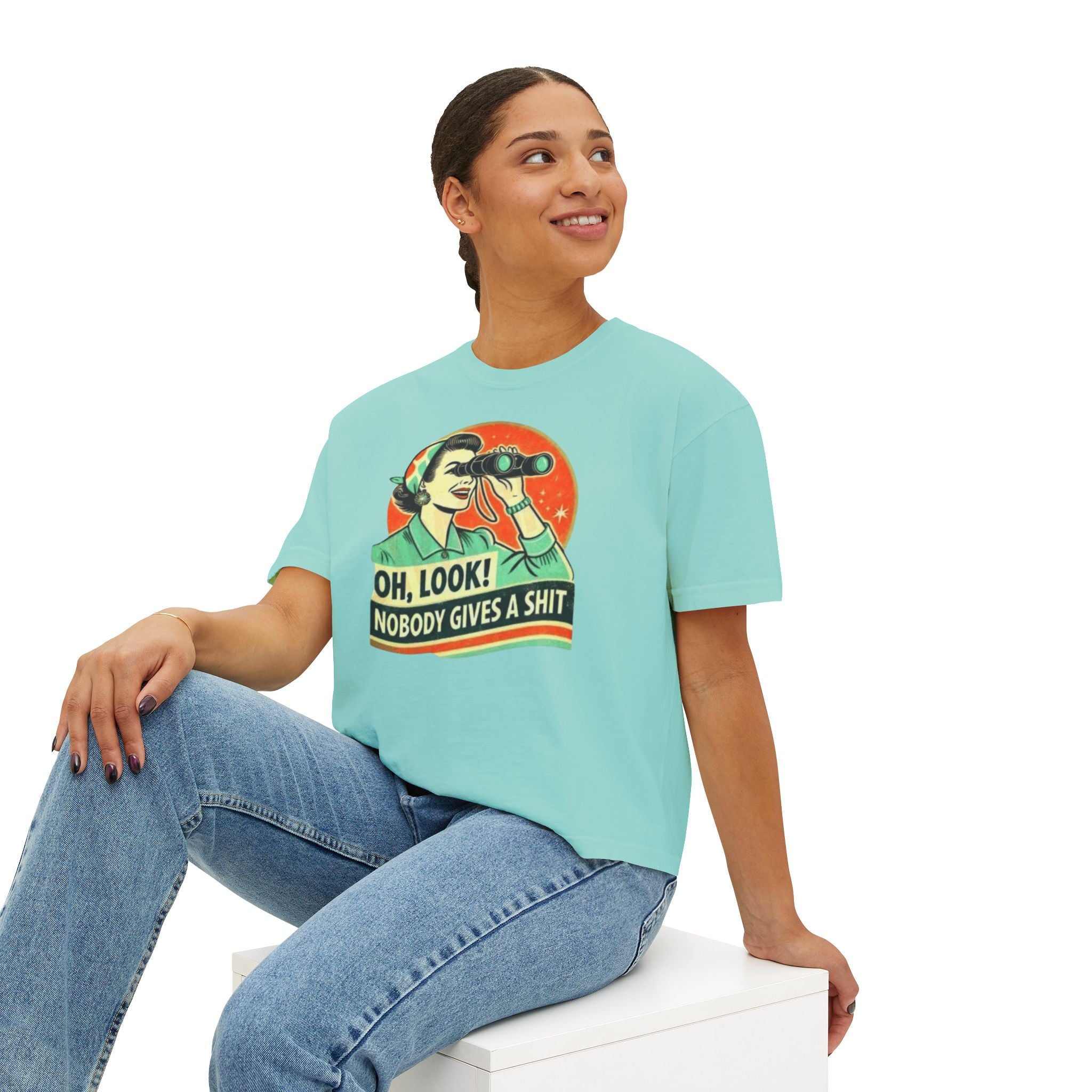 Graphic Tee — "Oh, Look! Nobody Gives a Shit" Retro Binoculars Design