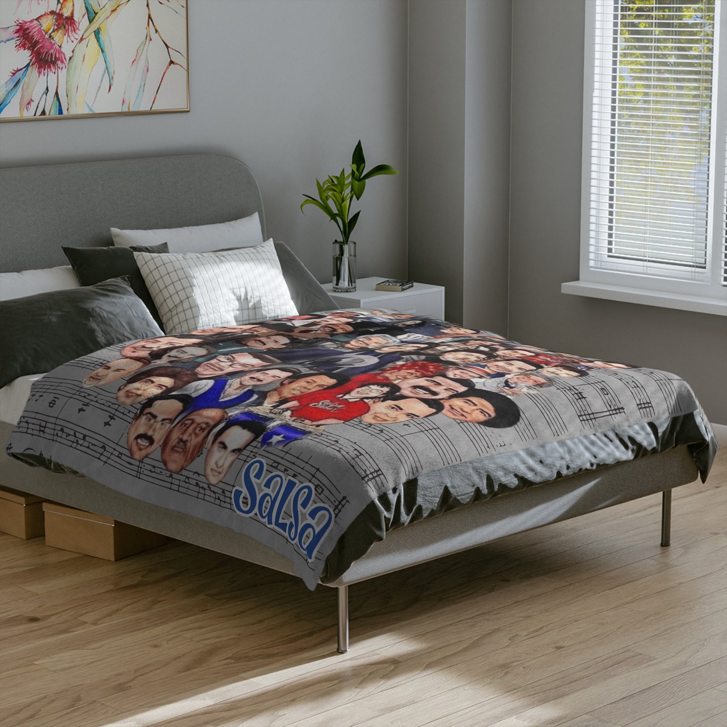 Wrap Yourself in Rhythm & Sabor Salsa Music Velveteen Microfiber Blanket | Cozy Throw for Music Lovers, Home Decor, Gifts, Jazz Nights, Chill Vibes