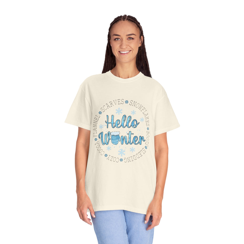 Hello Winter T‑Shirt  Cozy Snowflake Holiday Tee Christmas T-Shirts and Sweatshirts Collection