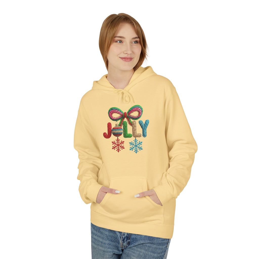 Jolly Candy Cane Holiday Hoodie — "JOLLY" Festive Sweatshirt