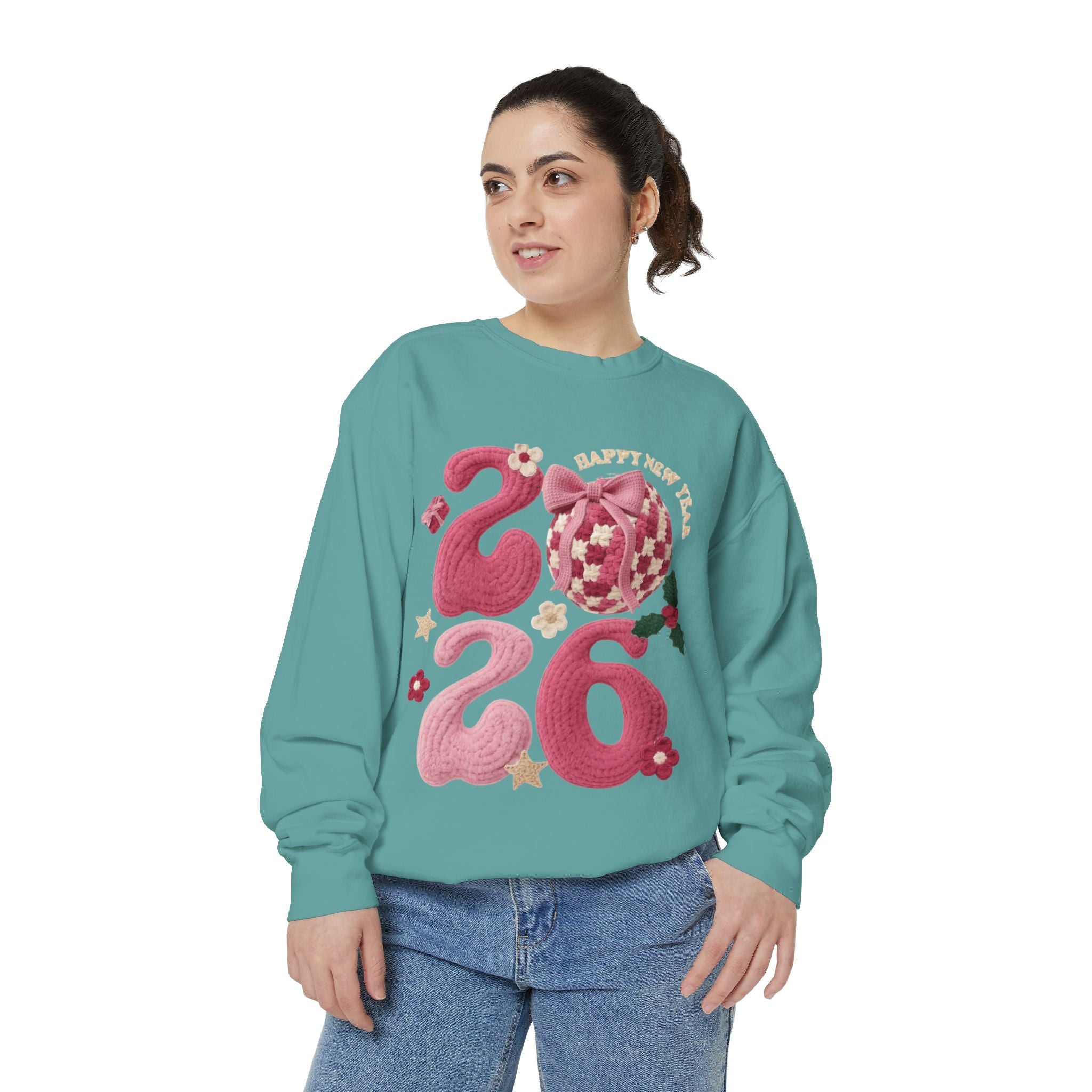 Happy New Year 2026 Sweater  Pink Festive Graphic Sweatshirt