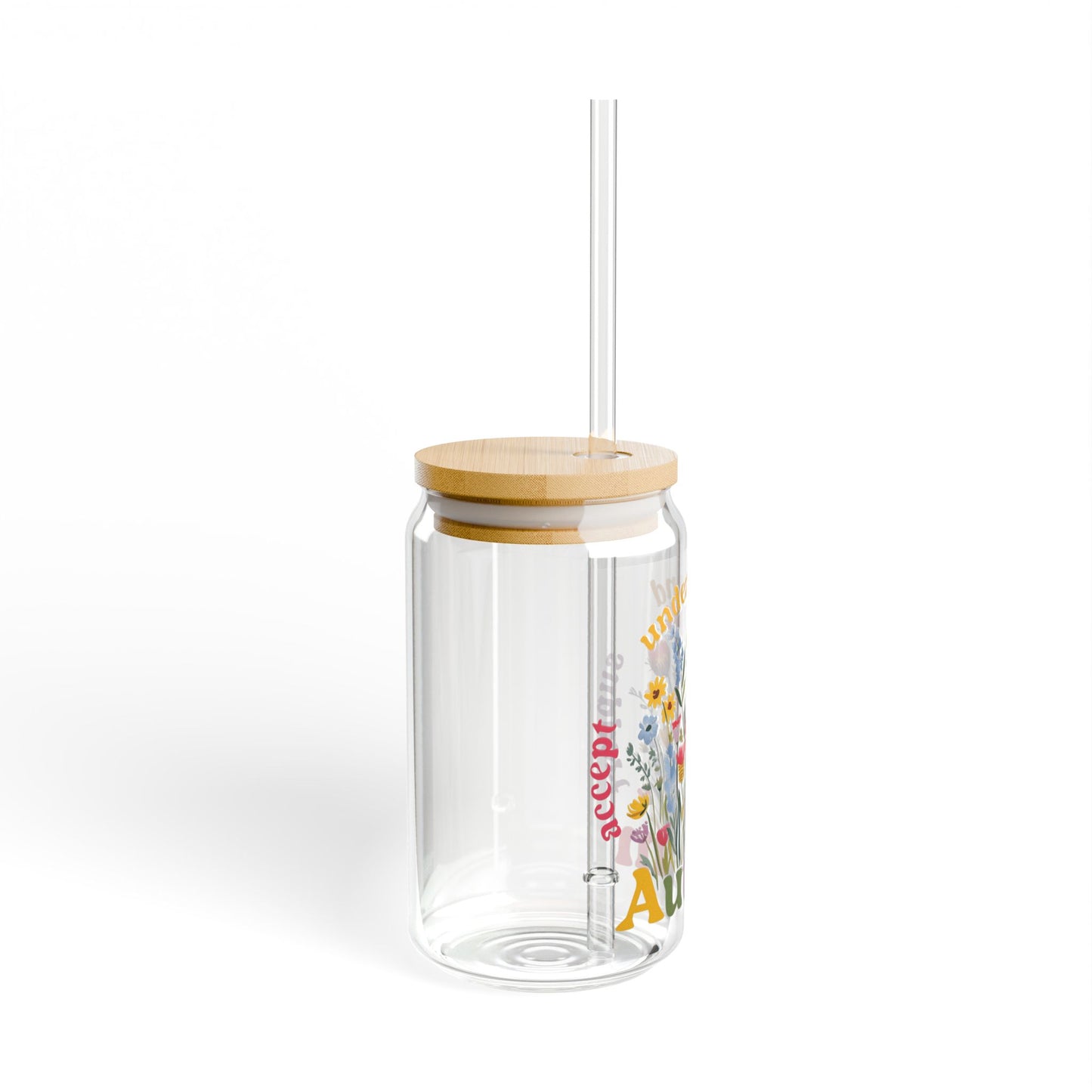 Autism Awareness & Pride Collection Floral Autism Awareness Sipper Glass - 16oz with Bamboo Lid
