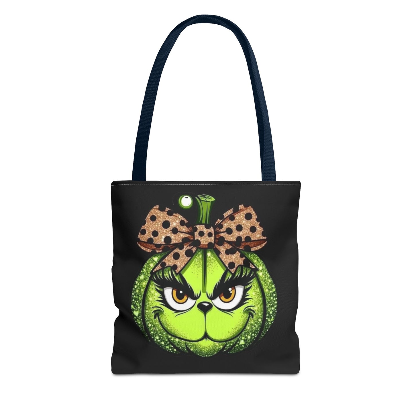 Grinch-Inspired Tote Bag with Polka Dot Bow Christmas Tote Bag Festive Holiday Design