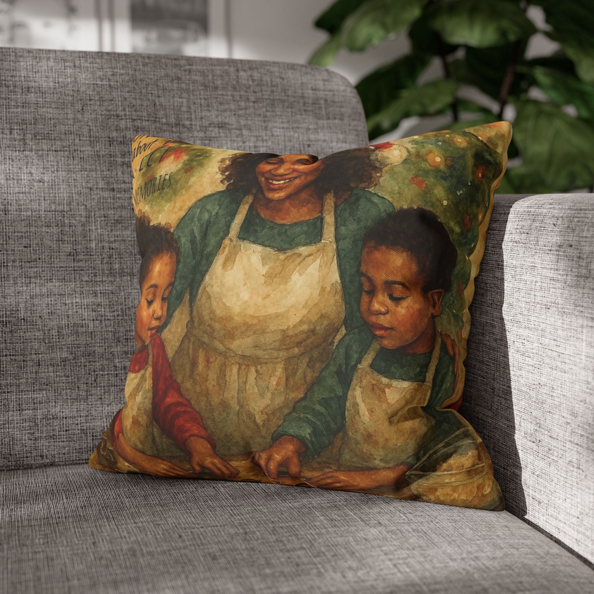 Holiday Baking Family Pillowcase — Square Decorative Throw Pillow
