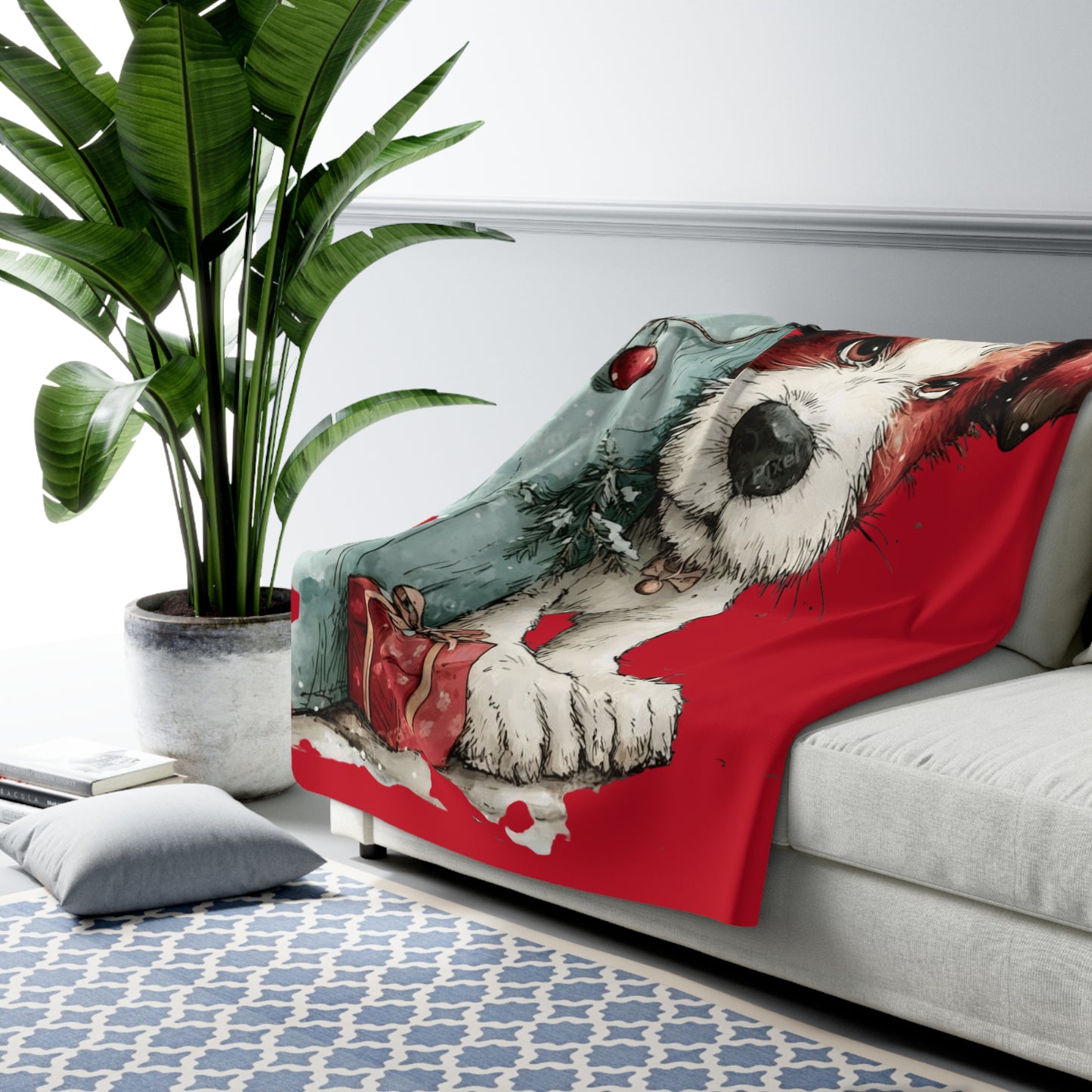 Christmas Puppy Sherpa Blanket — Cute Jack Russell Holiday Throw